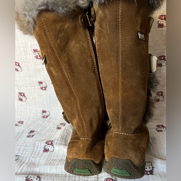 PRIMIGI SUEDE FAUX FUR KNEE-HIGH BUCKLE BOOTS BROWN GRAY BOOTIES GIRL 31 13 12.5 - Picture 12 of 15
